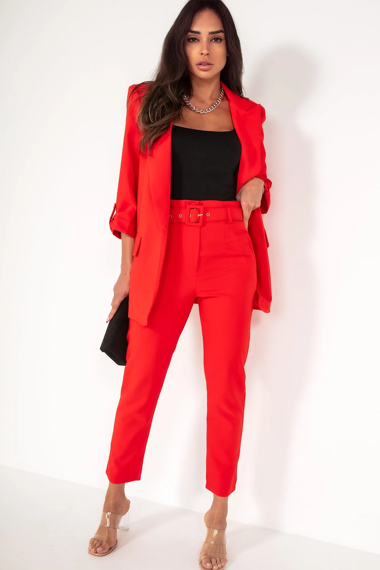 Kaisley Red Padded Shoulder Blazer