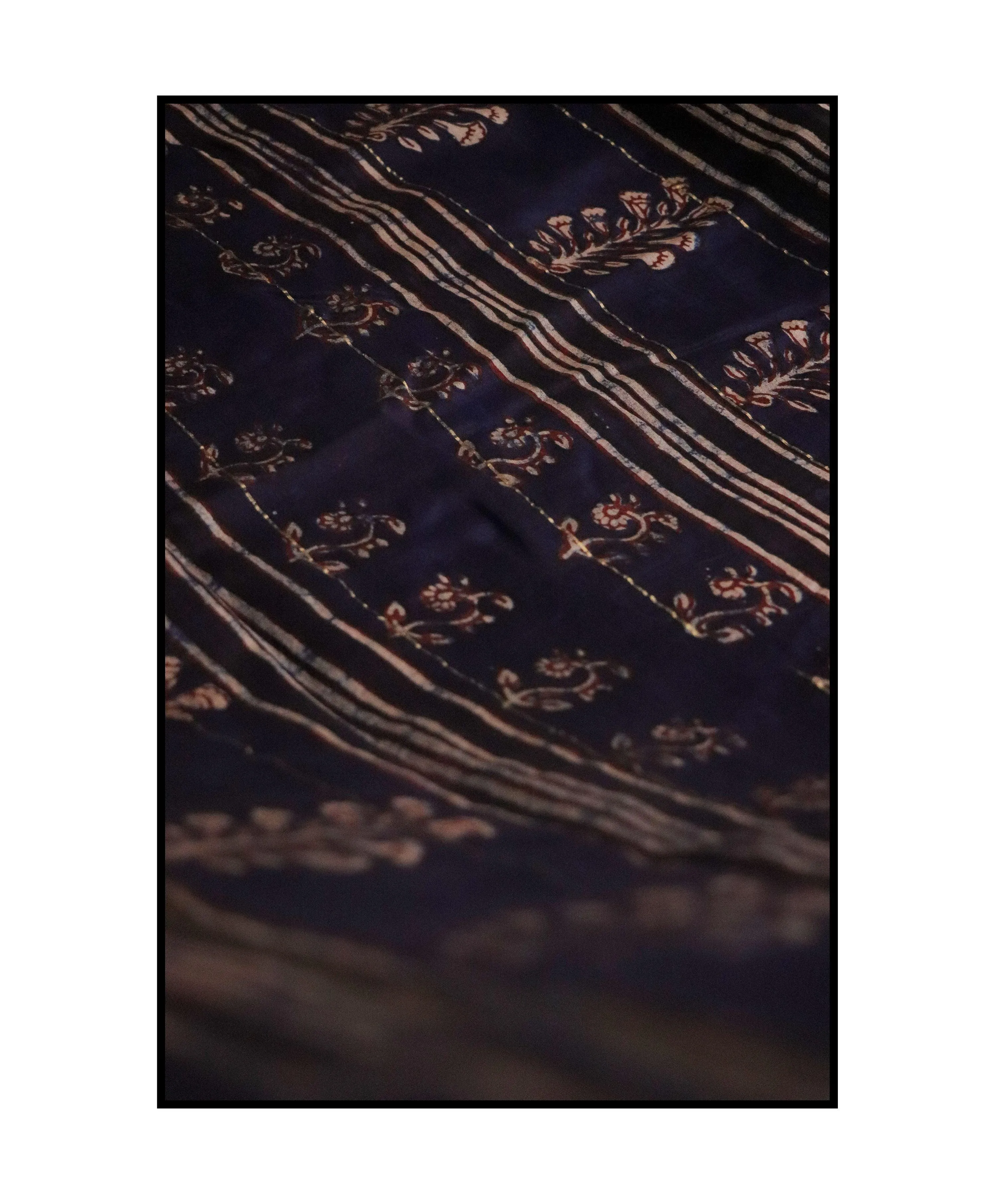 Kaisori Malhar - Dabu Pharad Leaf Indigo handblockprinted Silk Cotton saree