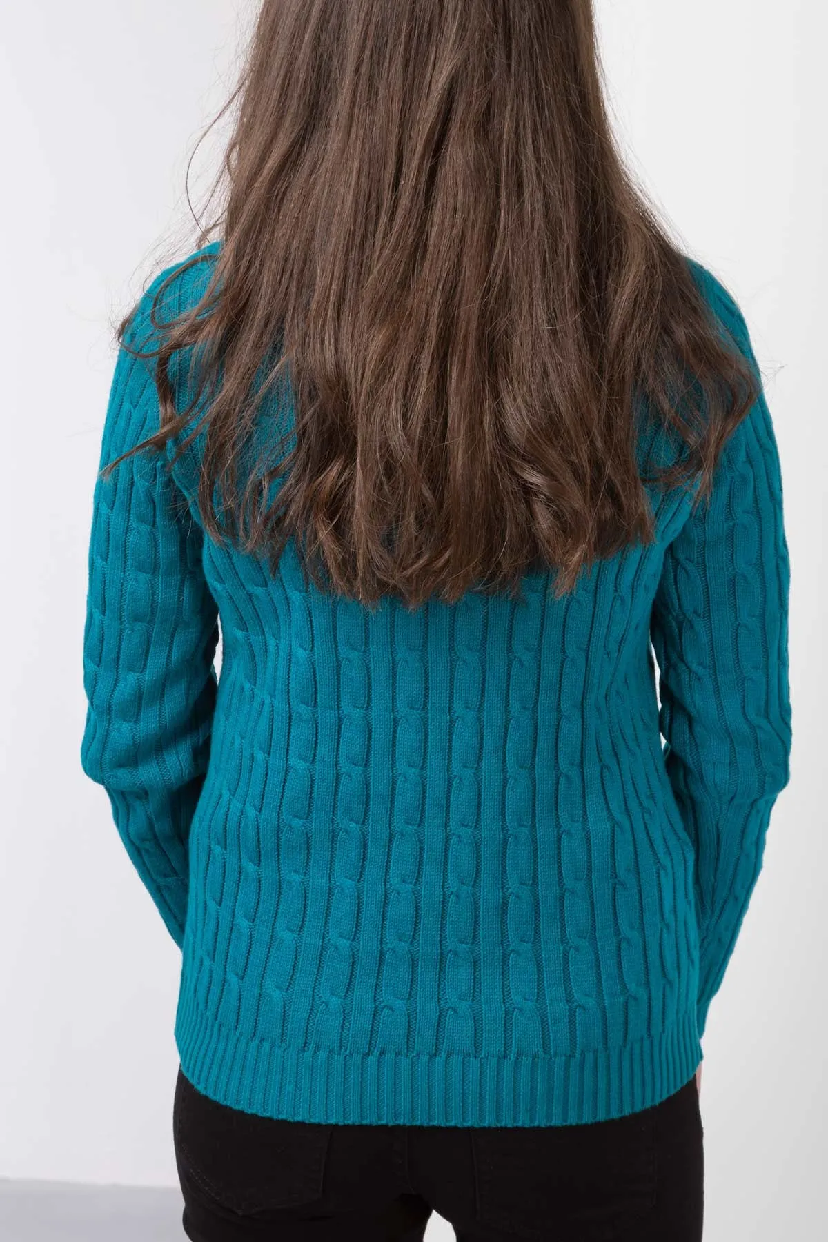 Ladies Cable Knit V Neck Jumper