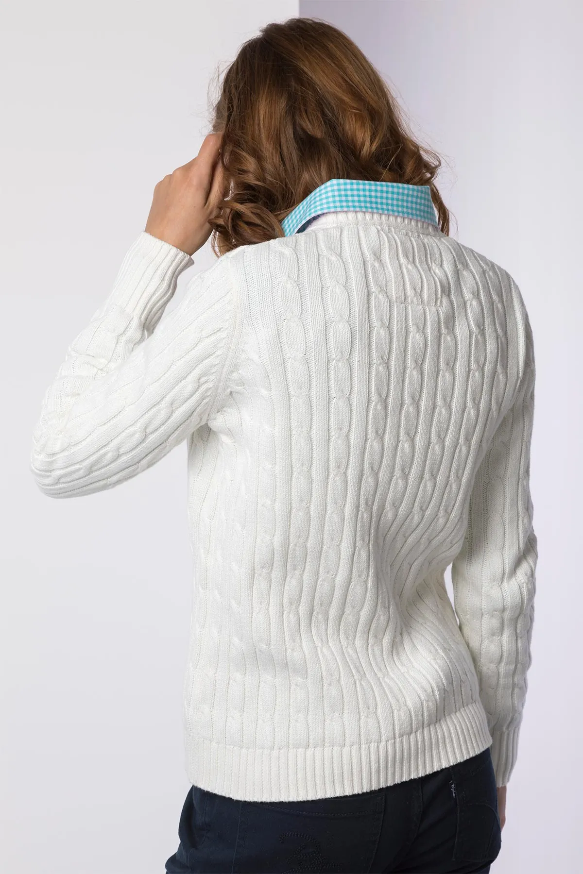 Ladies Cable Knit V Neck Jumper