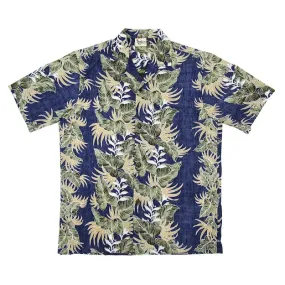 Leafy Panel Print Work Hawaiian Shirt | Blue, Green