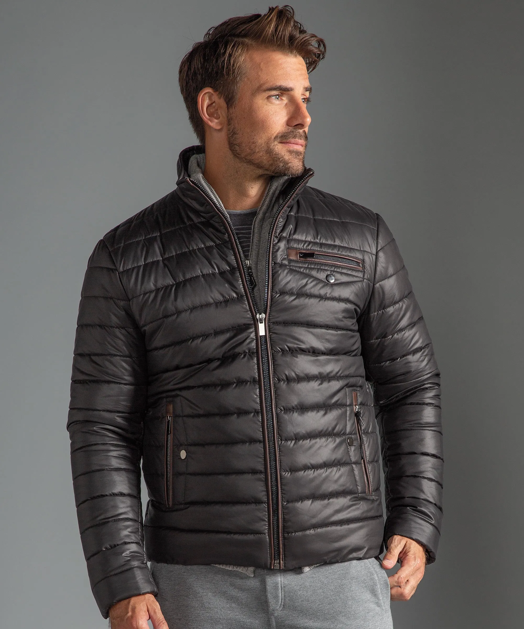 Leather Trimmed Puffer Jacket