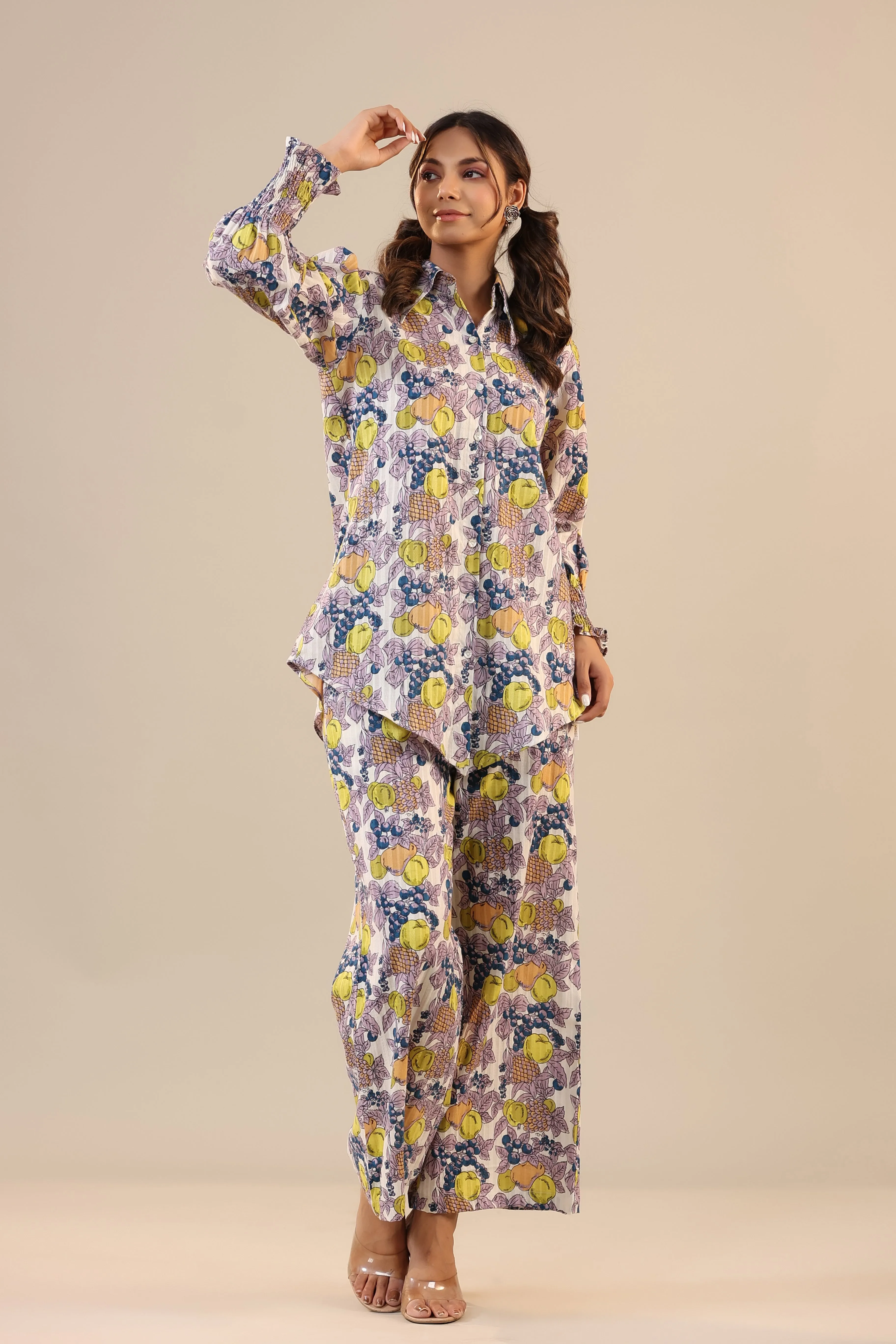 Lemon Pansy Cotton Collared Co ord Set