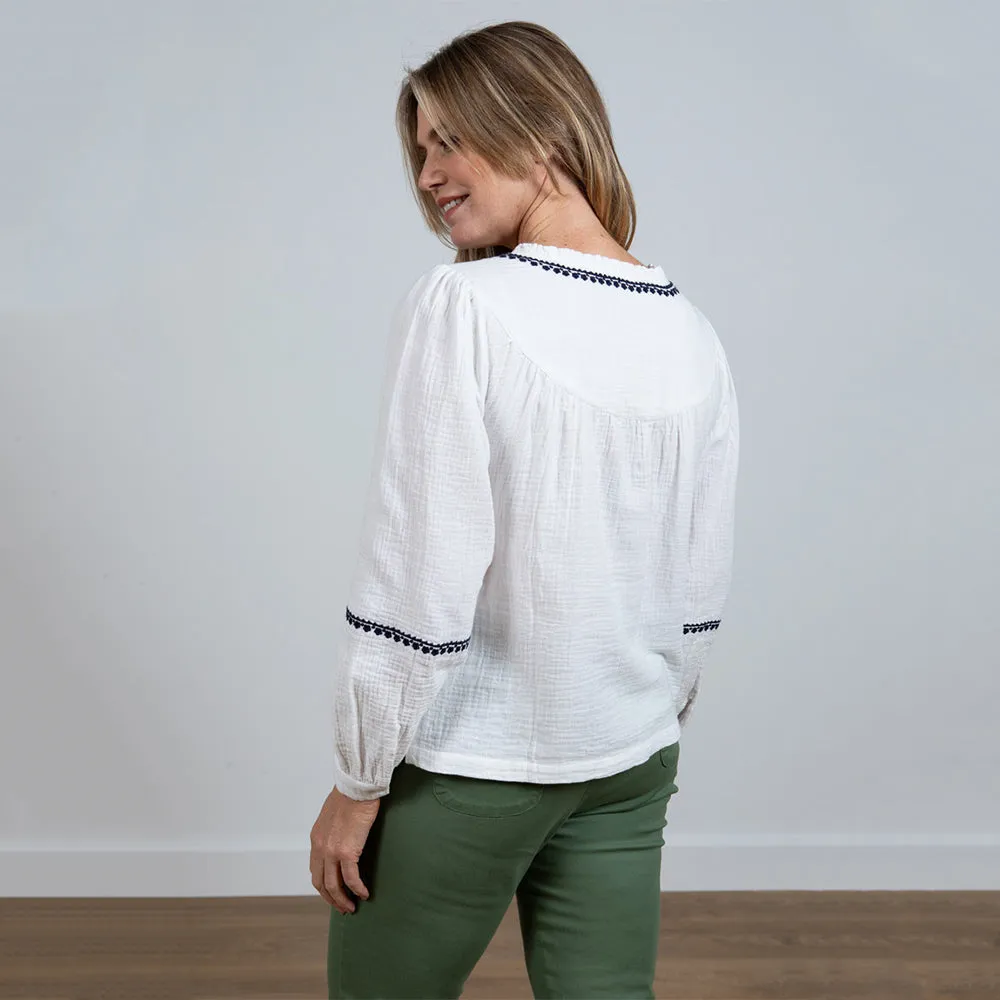 Lori White Embroidered Long Sleeve Top