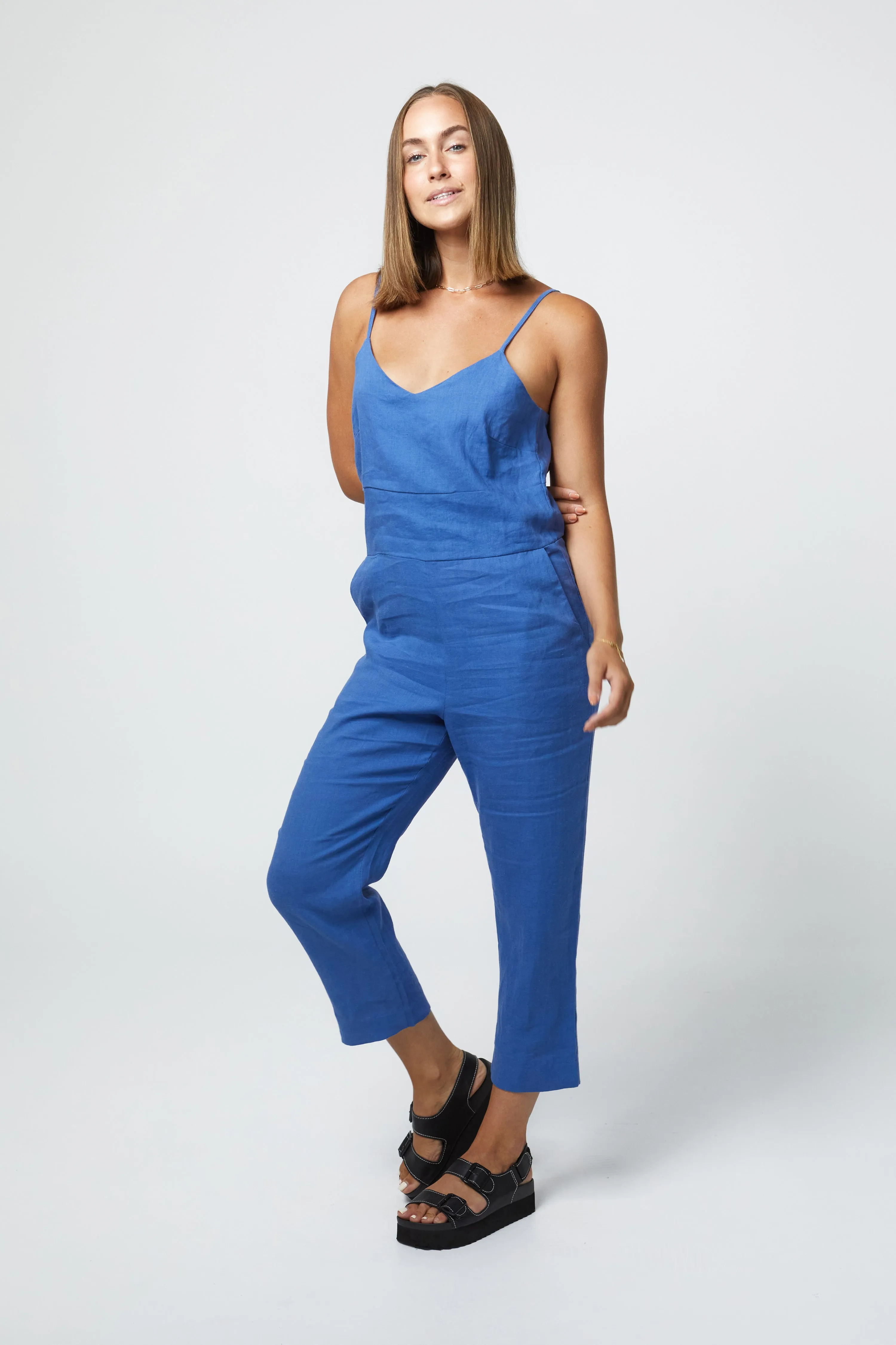 MARLEY LINEN JUMPSUIT - COBALT