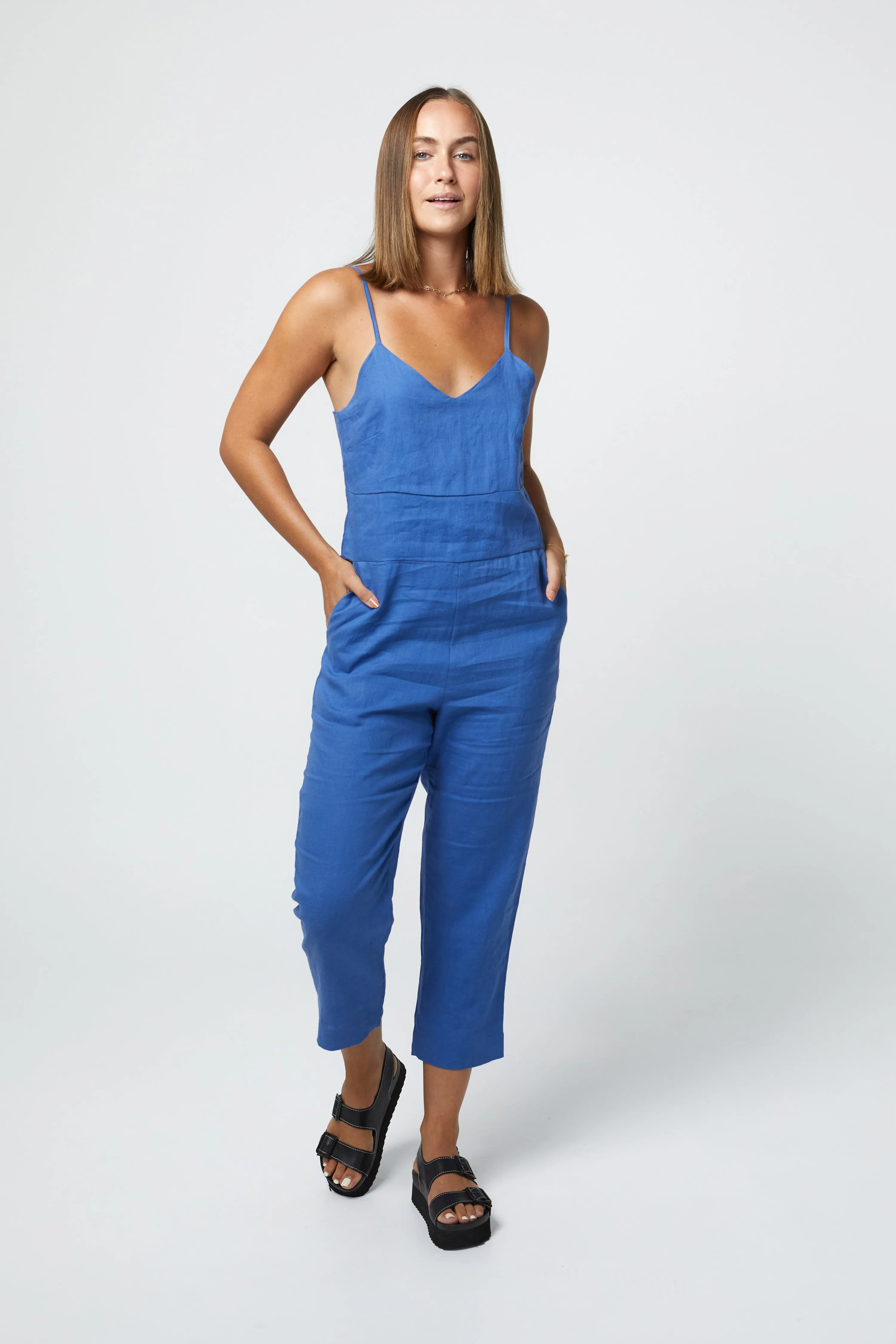 MARLEY LINEN JUMPSUIT - COBALT