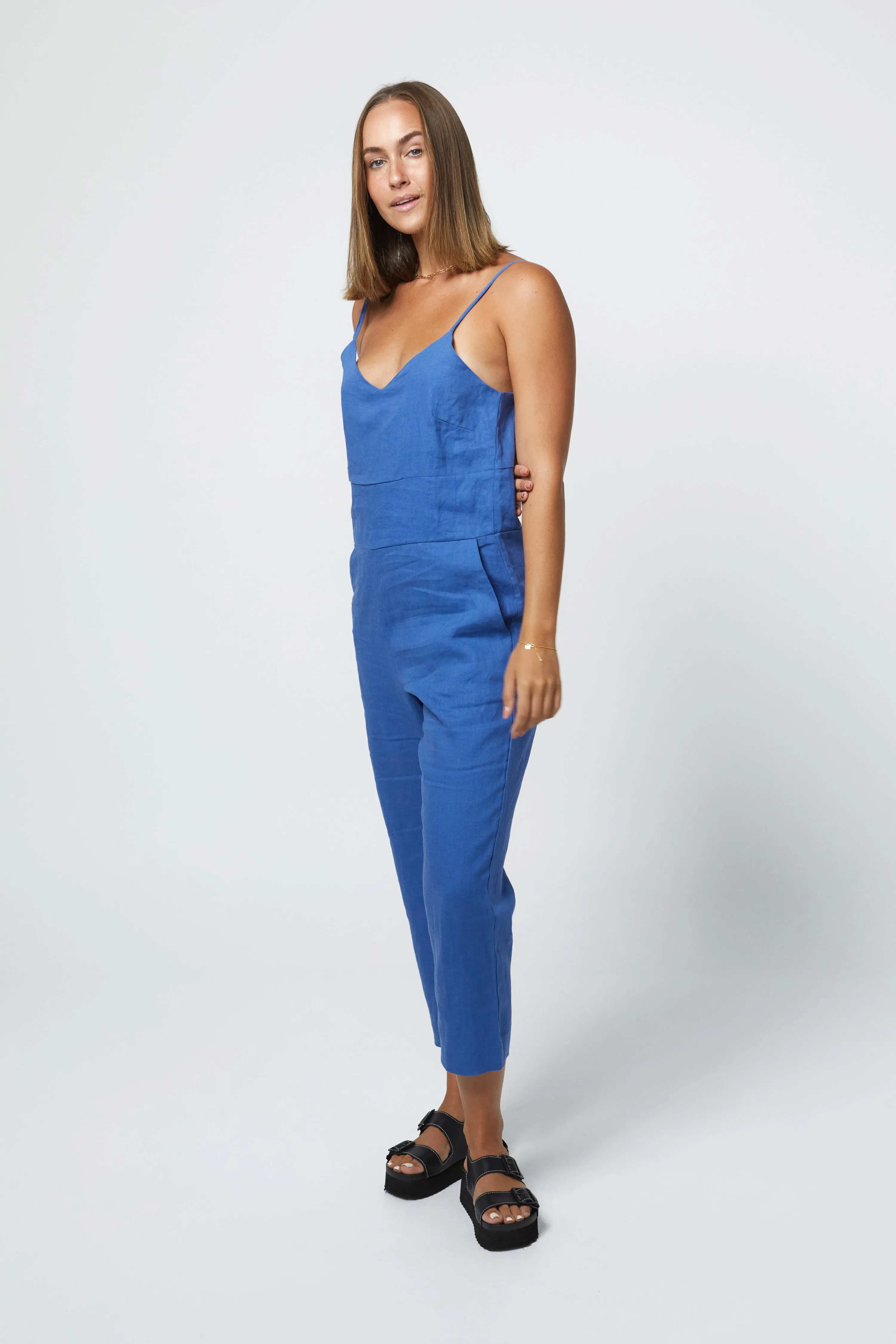 MARLEY LINEN JUMPSUIT - COBALT