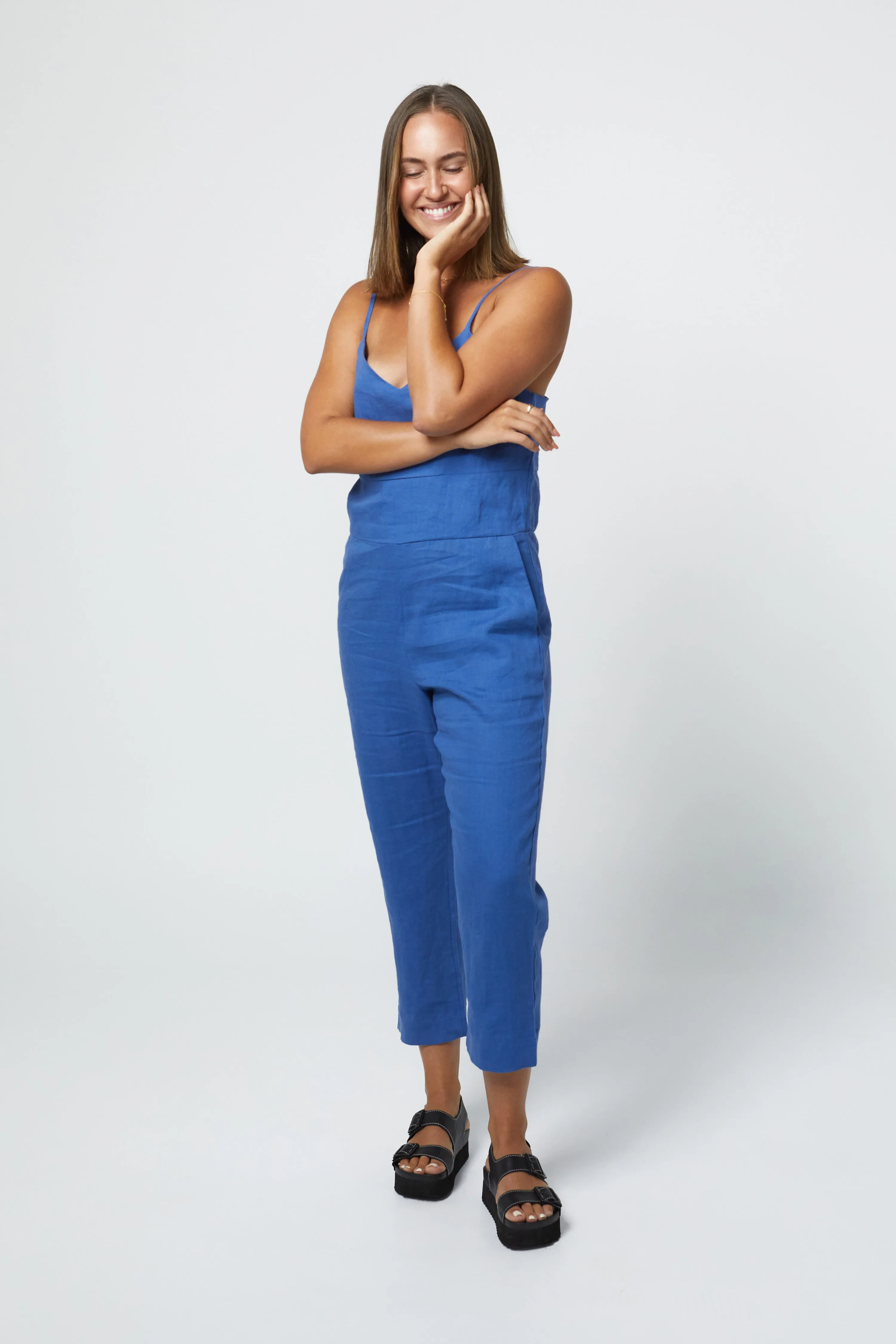 MARLEY LINEN JUMPSUIT - COBALT