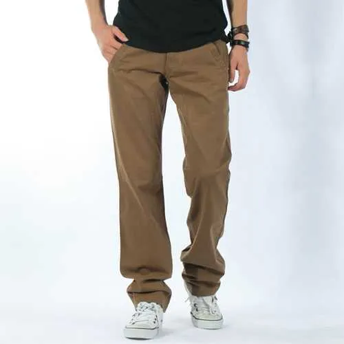 Mens Casual Loose Solid Color Cotton Cargo Pants Outdoor Working Comfortable Pants