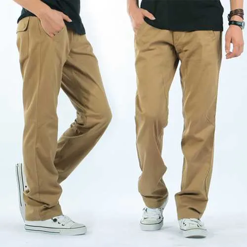 Mens Casual Loose Solid Color Cotton Cargo Pants Outdoor Working Comfortable Pants