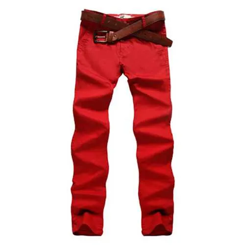 Mens Fashion Elastic Tight Pants Casual Straight Leg Slim Fit Cotton Pants 10 Colors