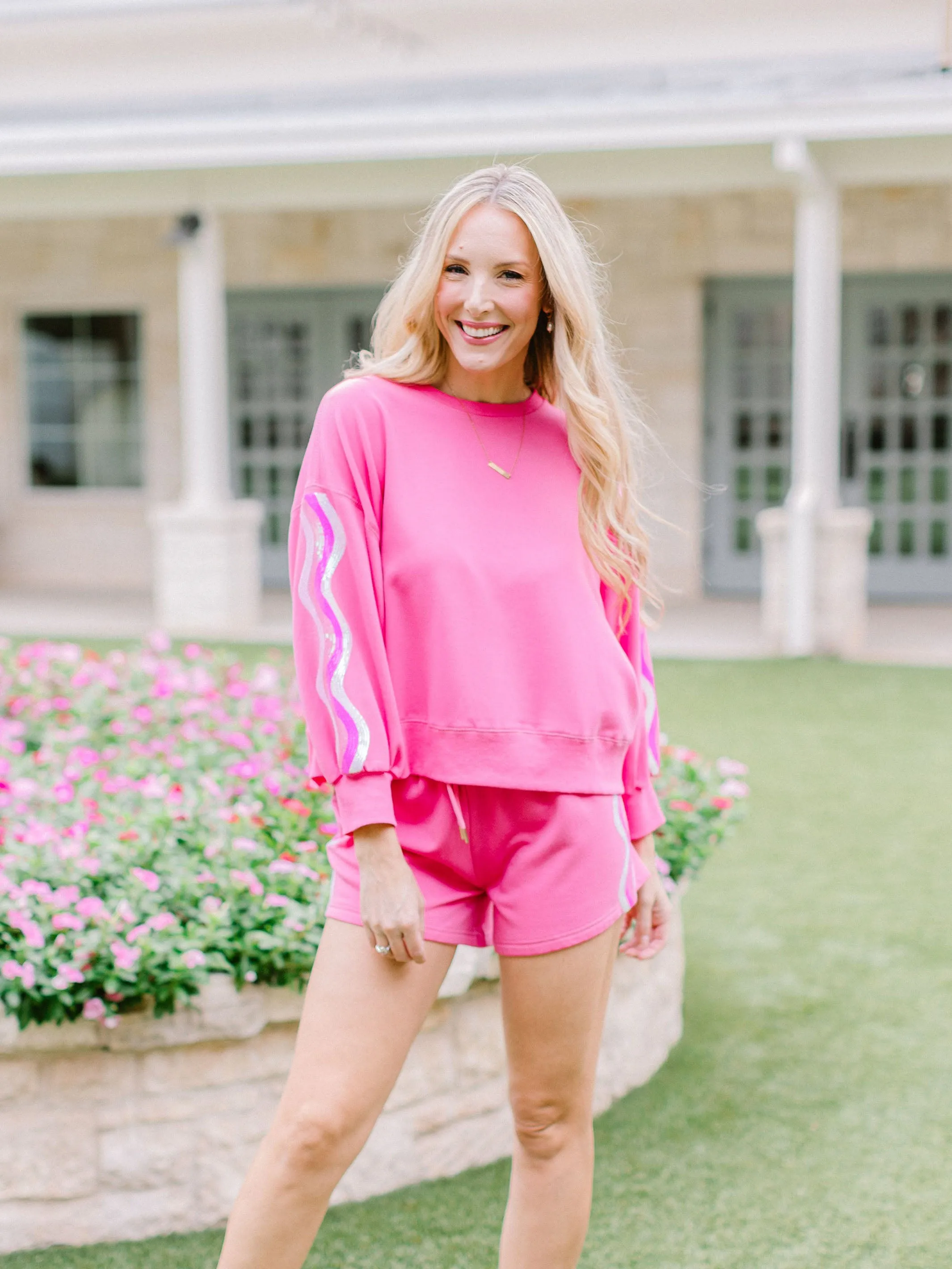 Millie Shorts | Sequin Wavy Stripes Pink