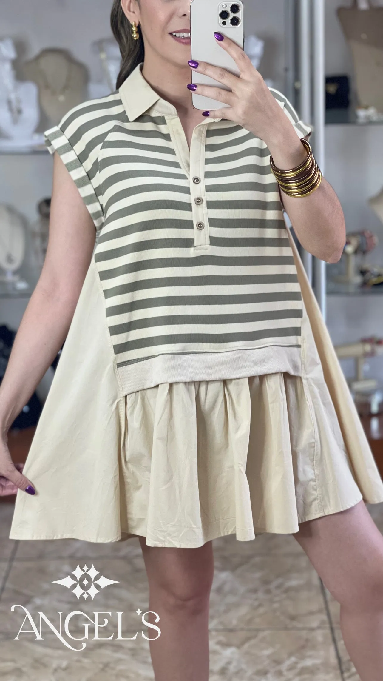 Olive Stripes Mini Dress