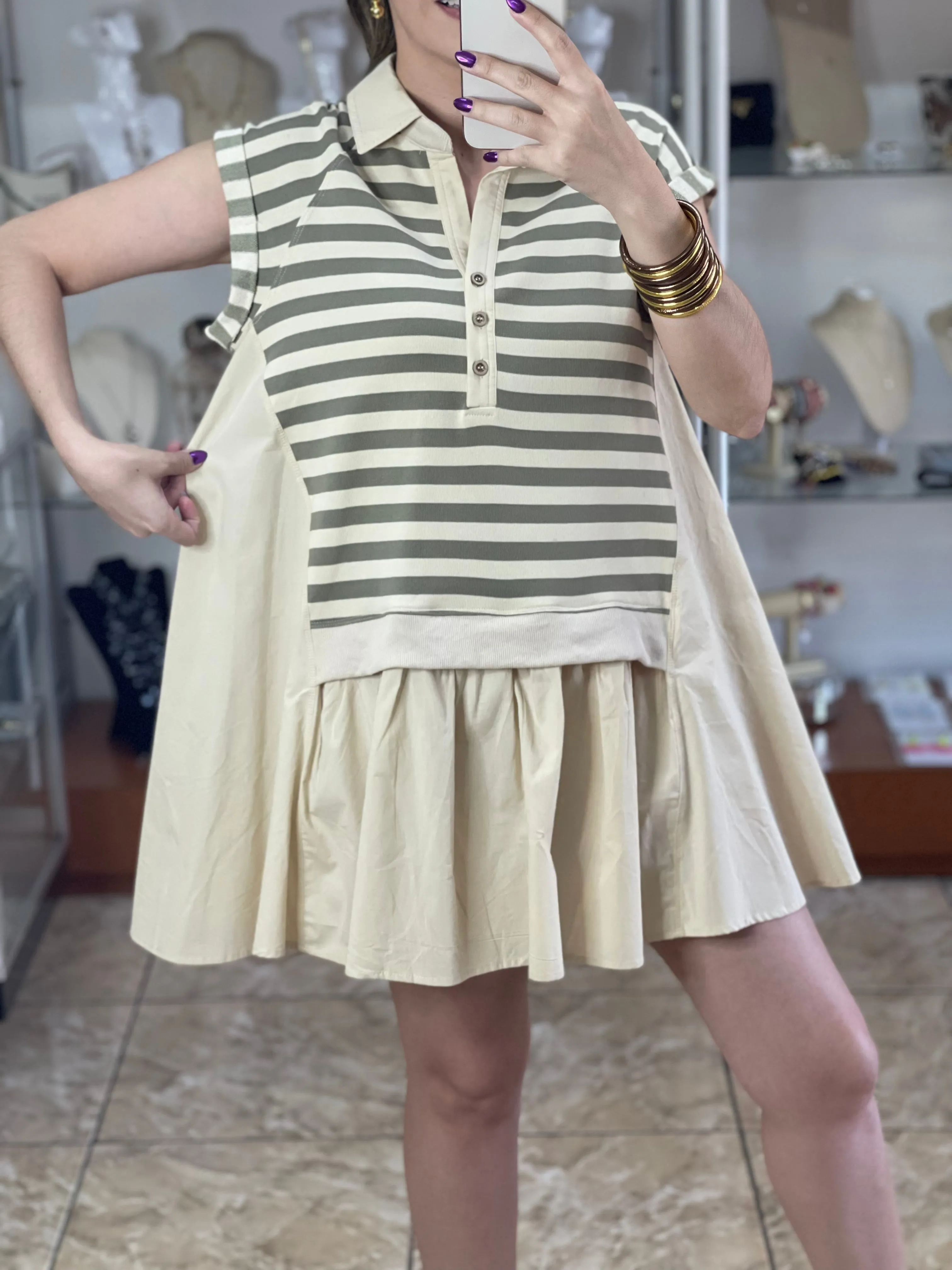 Olive Stripes Mini Dress