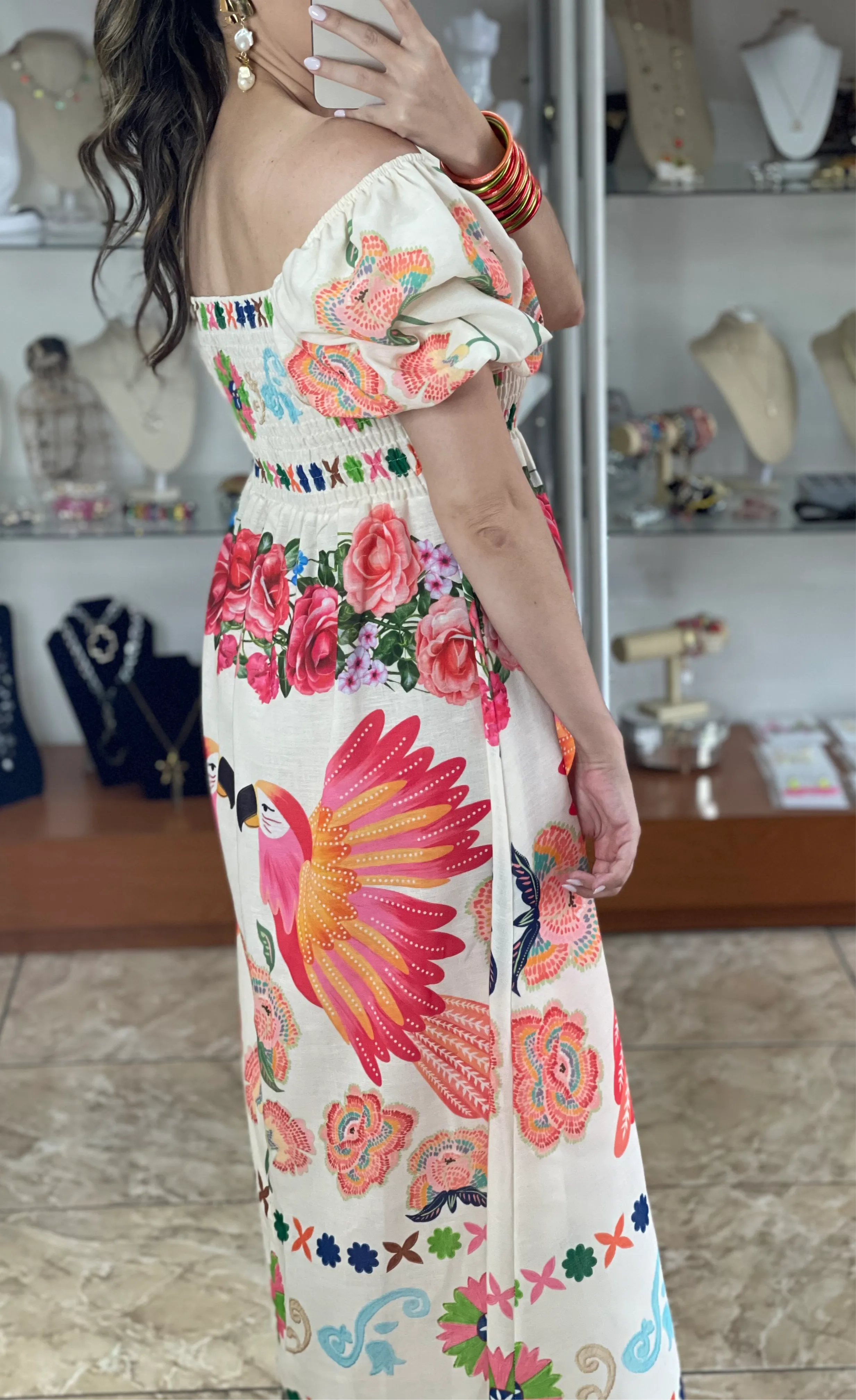 Pink Parrots OS Maxi Dress