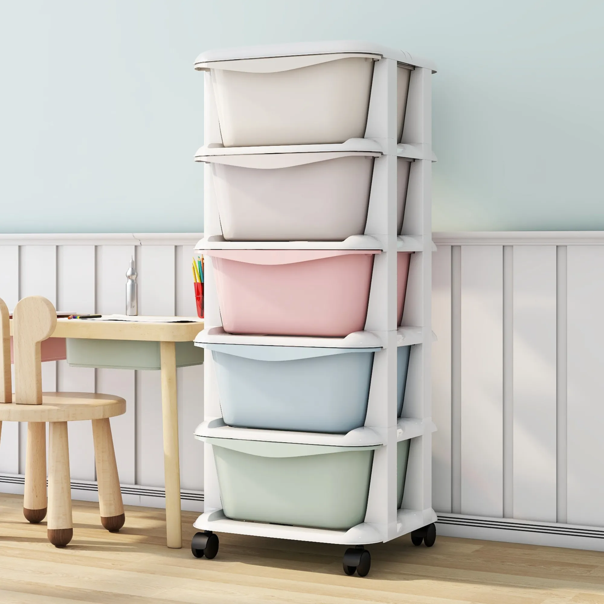 Polka Tots Multi-Purpose Kids Storage Rainbow Organiser Drawer Rack - Pastle Stack