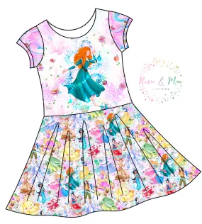 PREORDER - Whimsical Princesses - Isla DRESS w/panel - Brave Princess