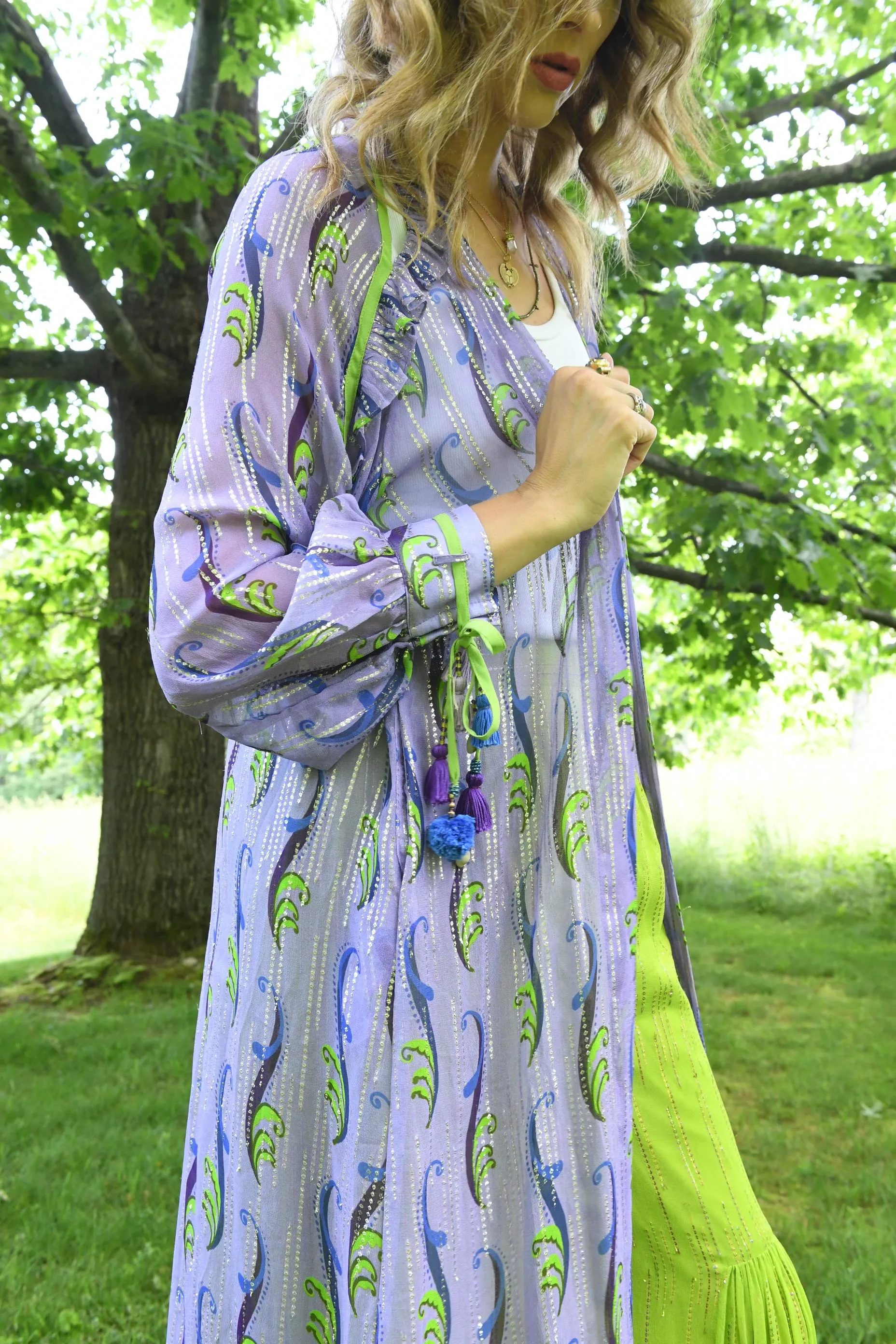 PURPLE KIMONO MAXI LUREX DUSTER