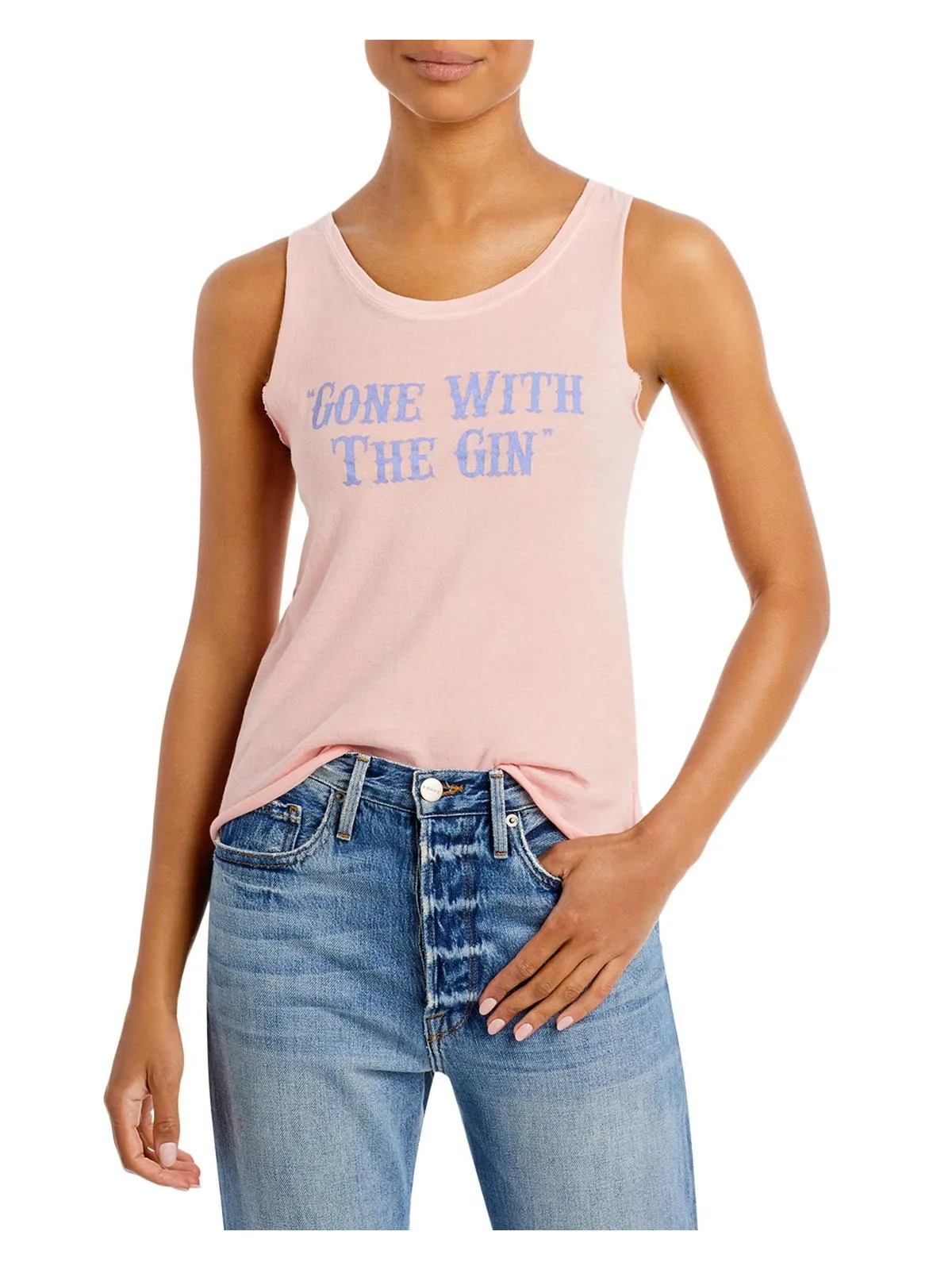 "GONE WITH THE GIN" Womens Raw Hem Graphic Slogan T-Shirt