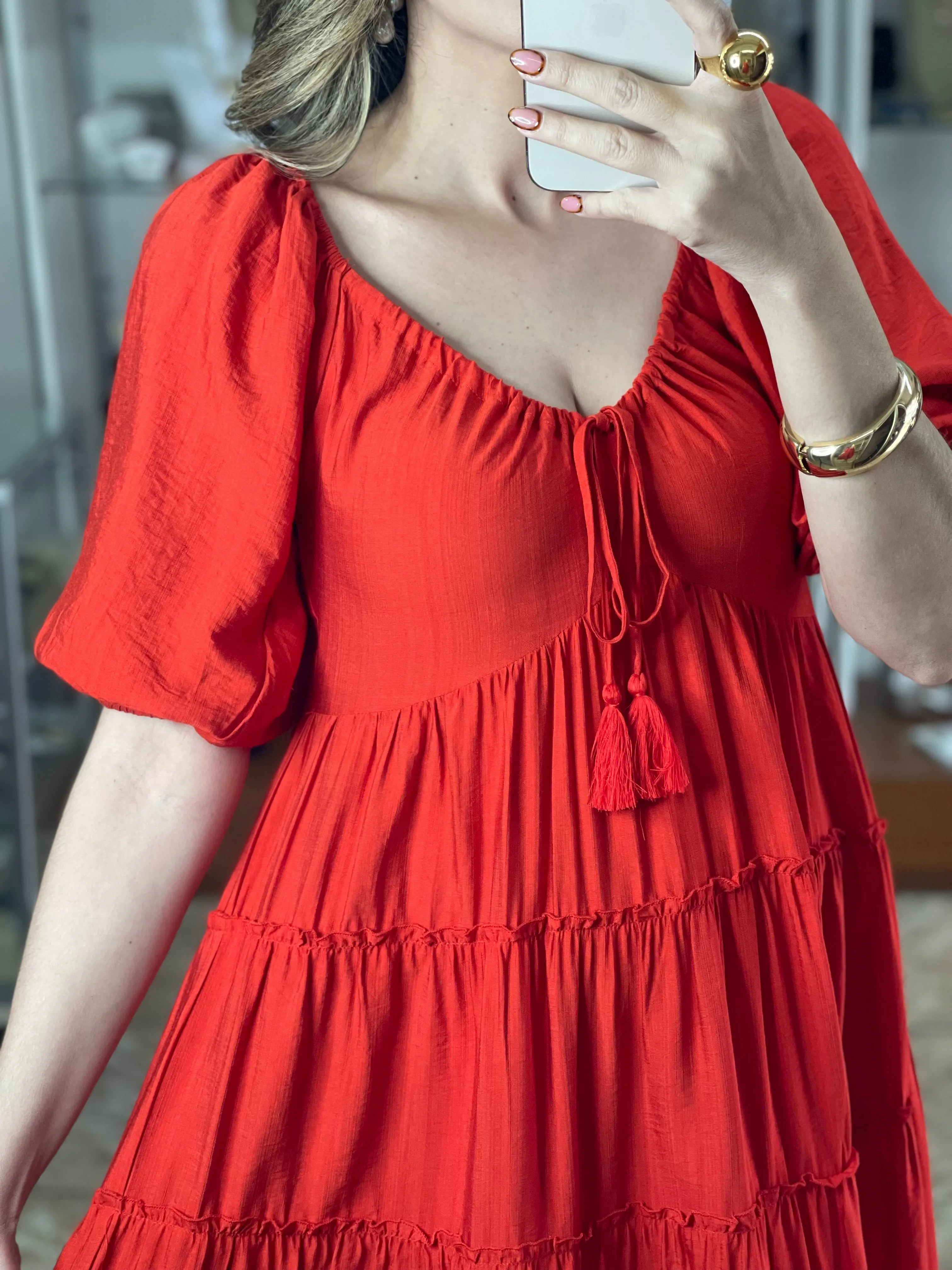 Red A-Line Midi Dress