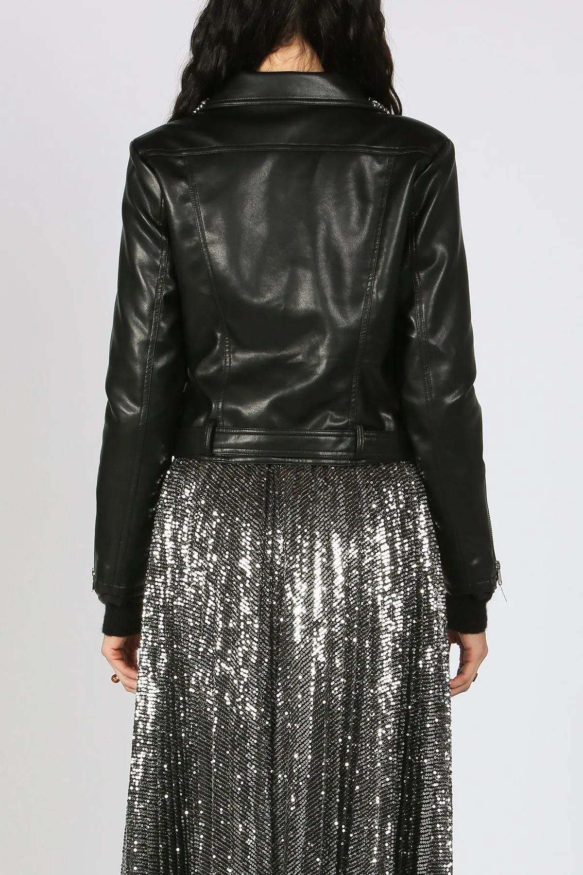 Rhinestones Embellished Vegan Leather Biker Jacket at Bourbon Cowgirl