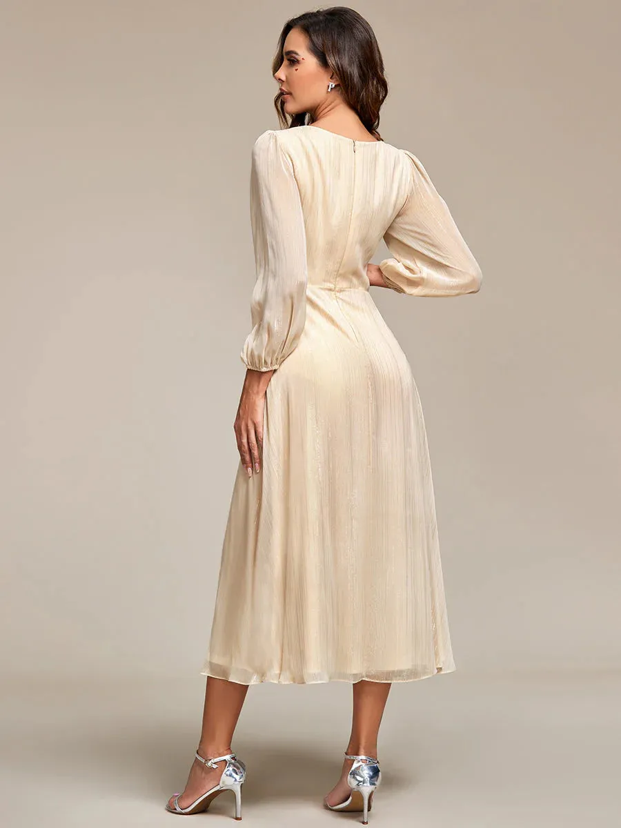 Shiny Chiffon Wedding Guest Evening Dresses with Long Sleeve