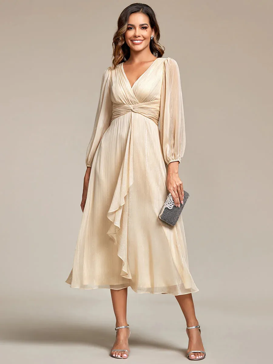 Shiny Chiffon Wedding Guest Evening Dresses with Long Sleeve