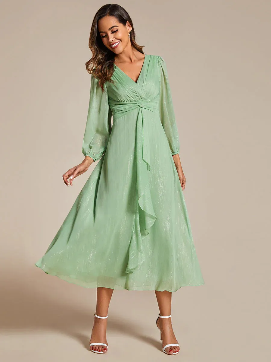 Shiny Chiffon Wedding Guest Evening Dresses with Long Sleeve