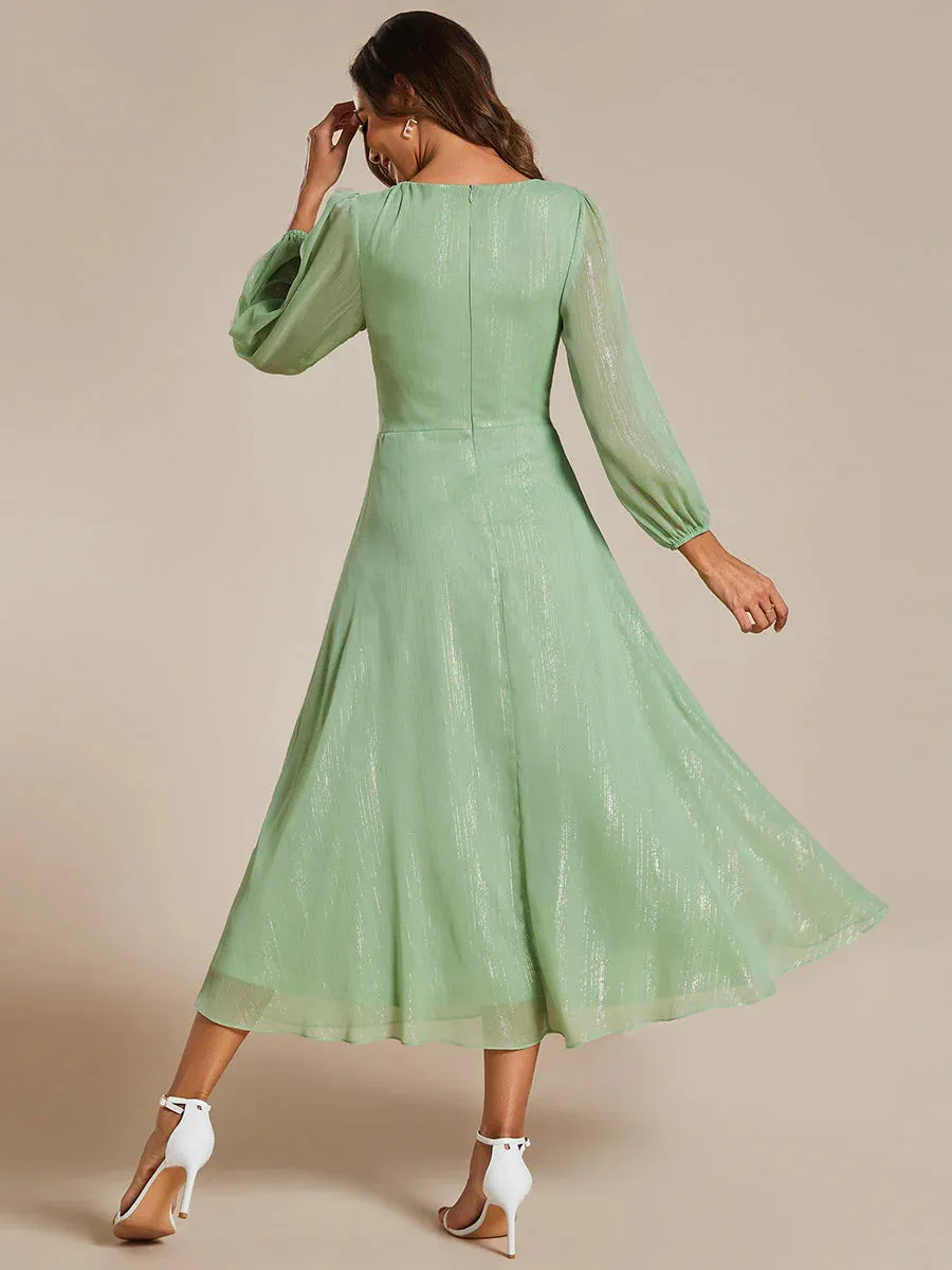 Shiny Chiffon Wedding Guest Evening Dresses with Long Sleeve