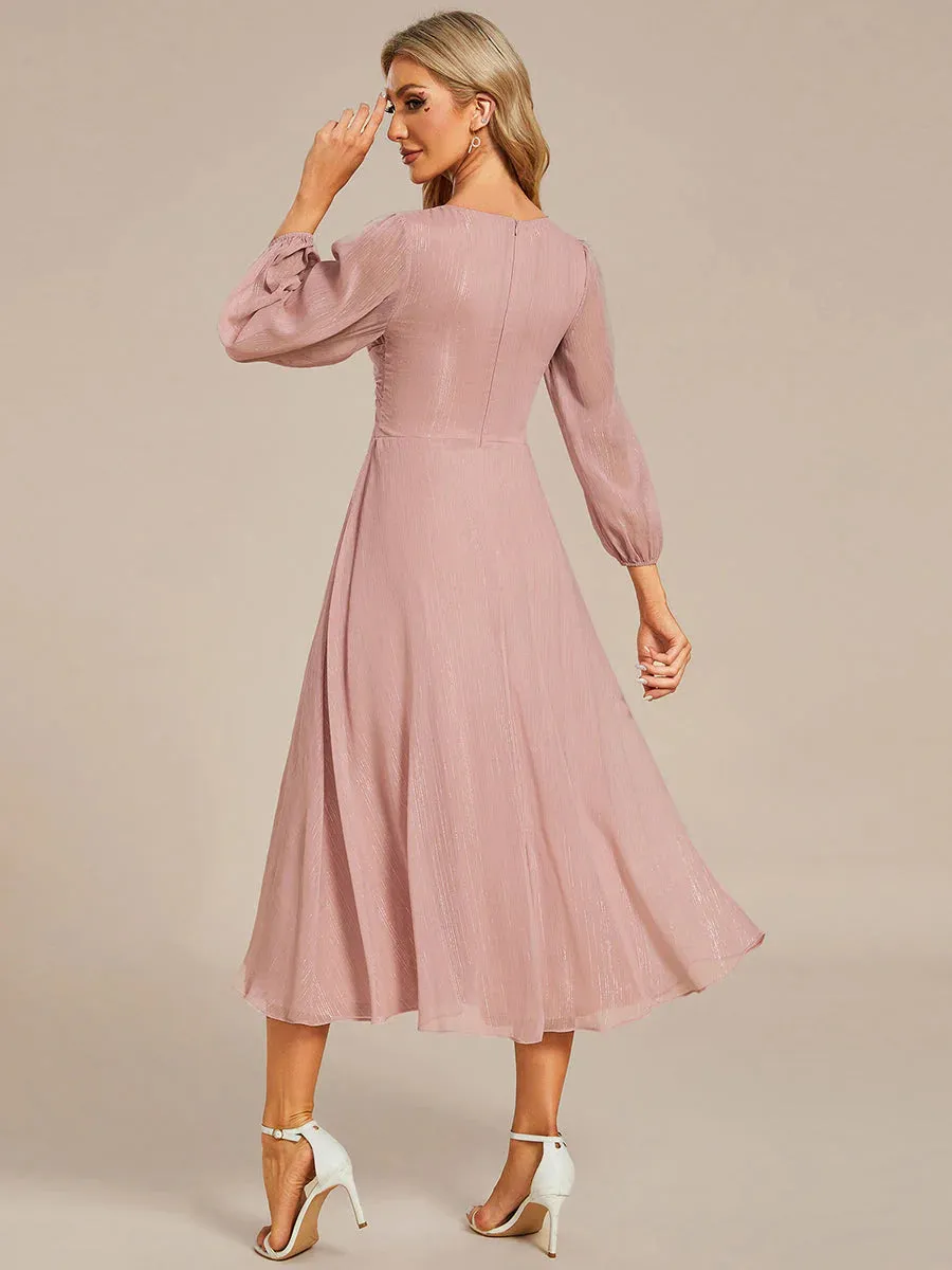 Shiny Chiffon Wedding Guest Evening Dresses with Long Sleeve