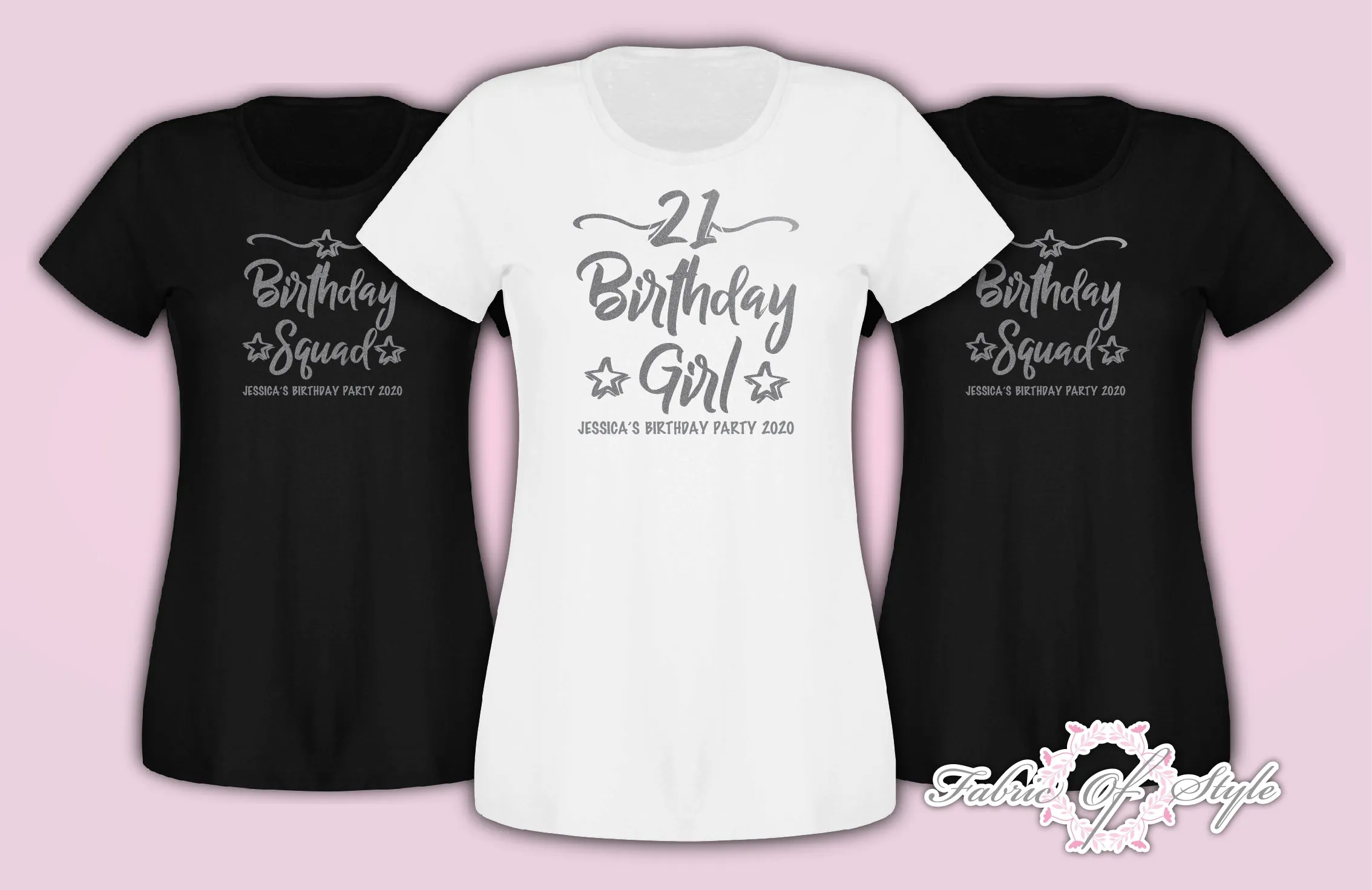 Silver Personalised Birthday Girl Squad Any Year 18th 21st 30th 40th T-shirt Female