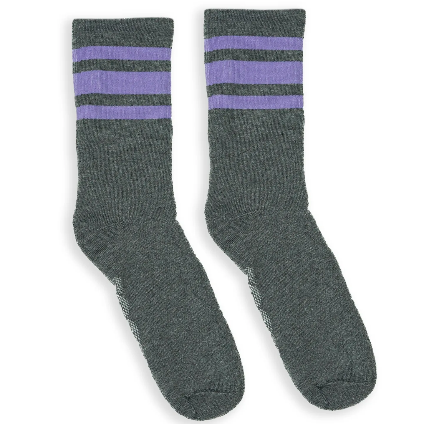 SOCCO Performance Crew | Lilac Striped Socks | Dark Heather Grey