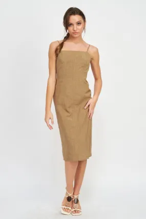 SPAGHETTI STRAP MIDI DRESS WITH SLIT