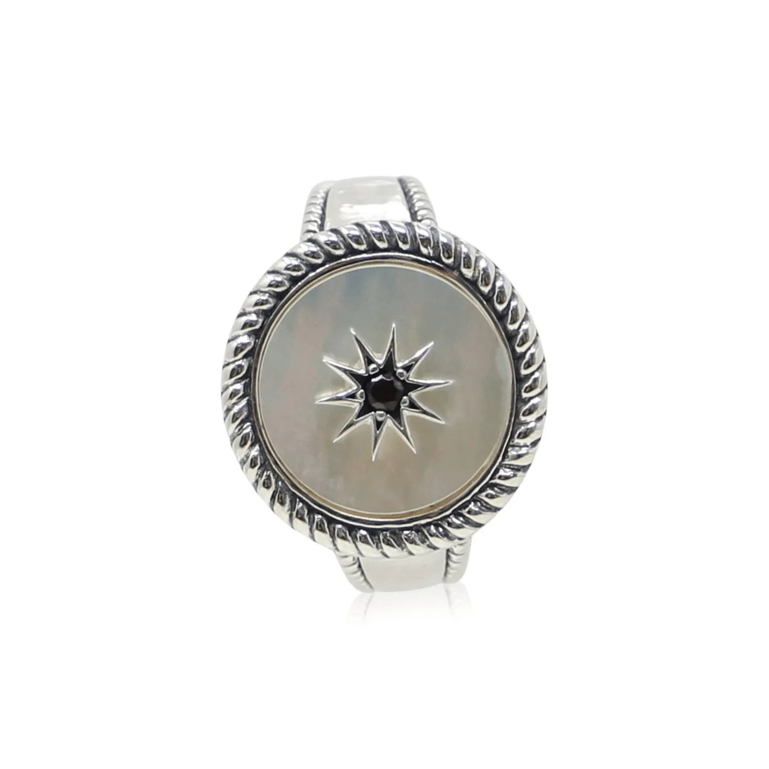 Sterling Silver and Mother of Pearl Star Button Ring