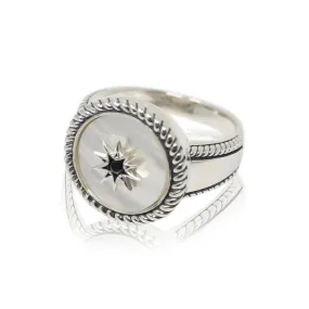 Sterling Silver and Mother of Pearl Star Button Ring