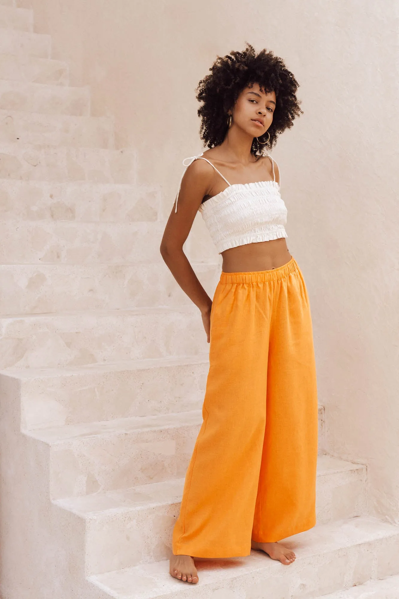 SUMMER Pants - mandarin orange linen