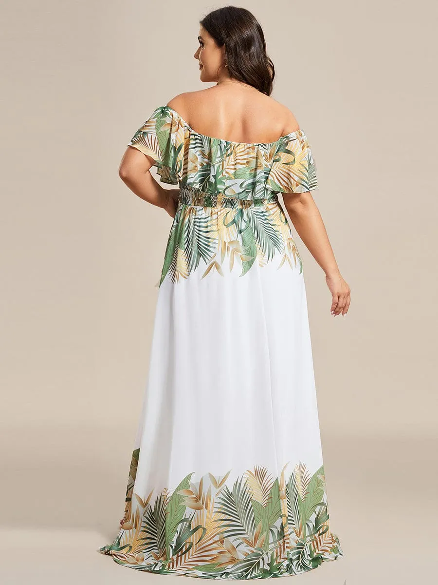 Summer Printed Chiffon Off the Shoulder A-Line Evening Dress