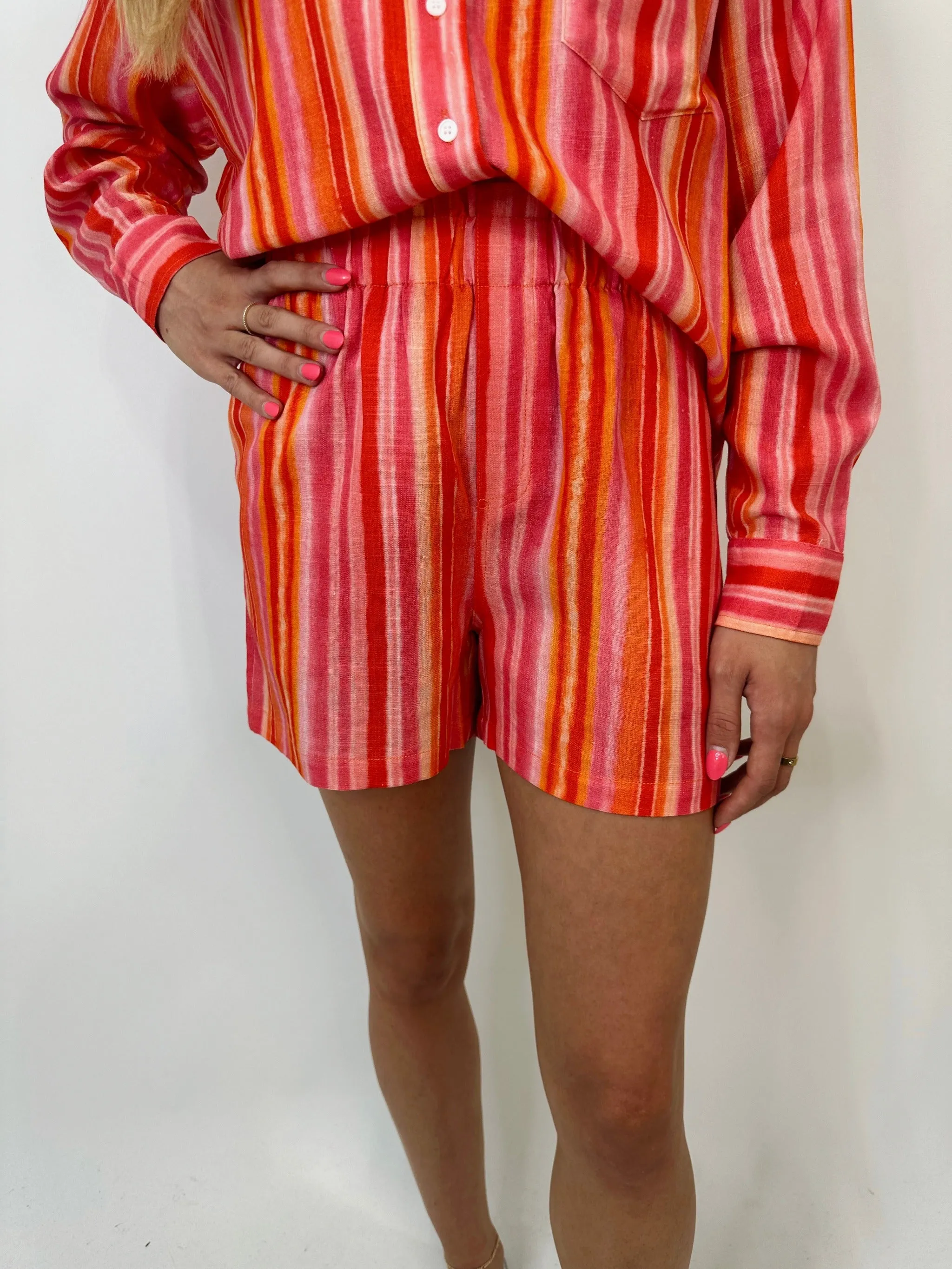 Summer Striped Shorts - Orange & Pink