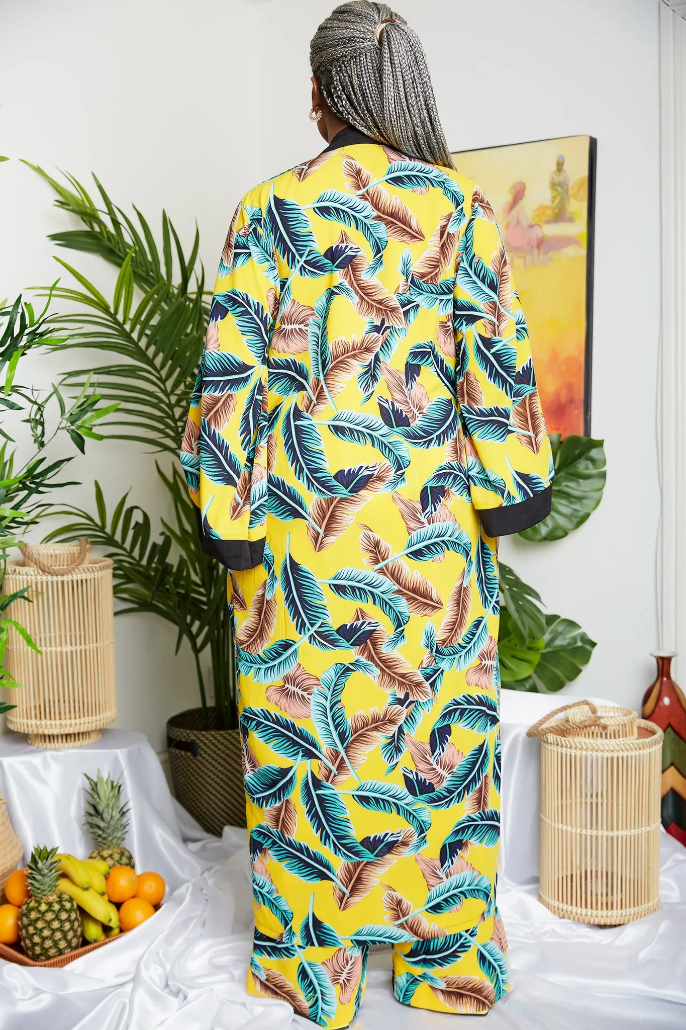 Tropical Yellow Crepe Print Kimono  (Trouser sold Separately)- Kelsey