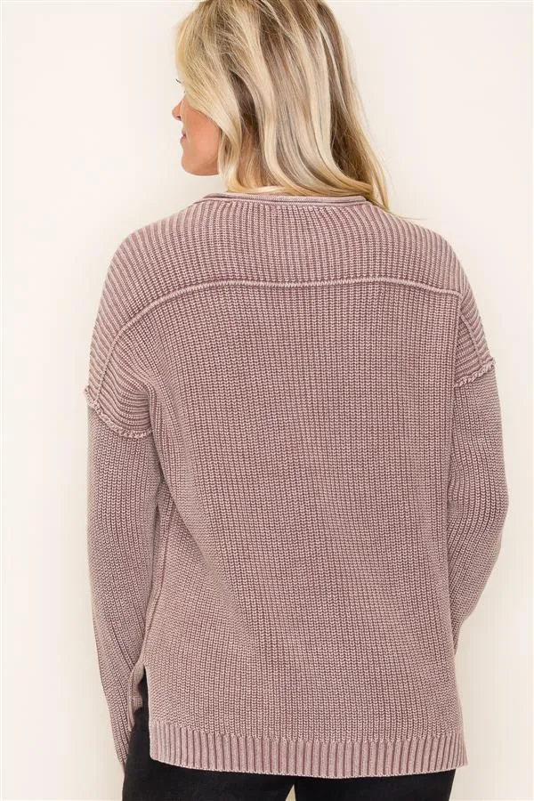 Washed Yarn Button Pullover