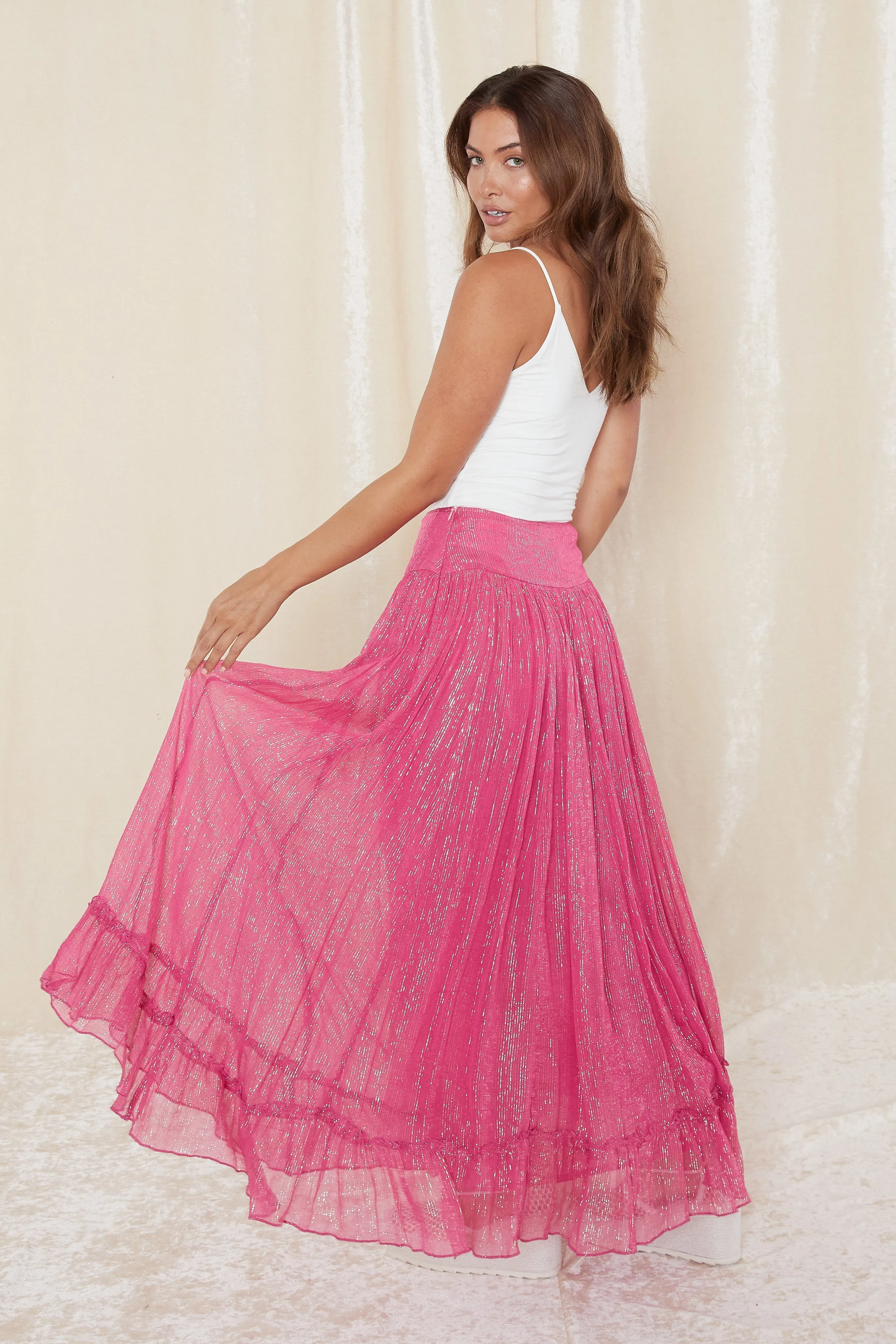 Zella Lurex Maxi Skirt - Magenta